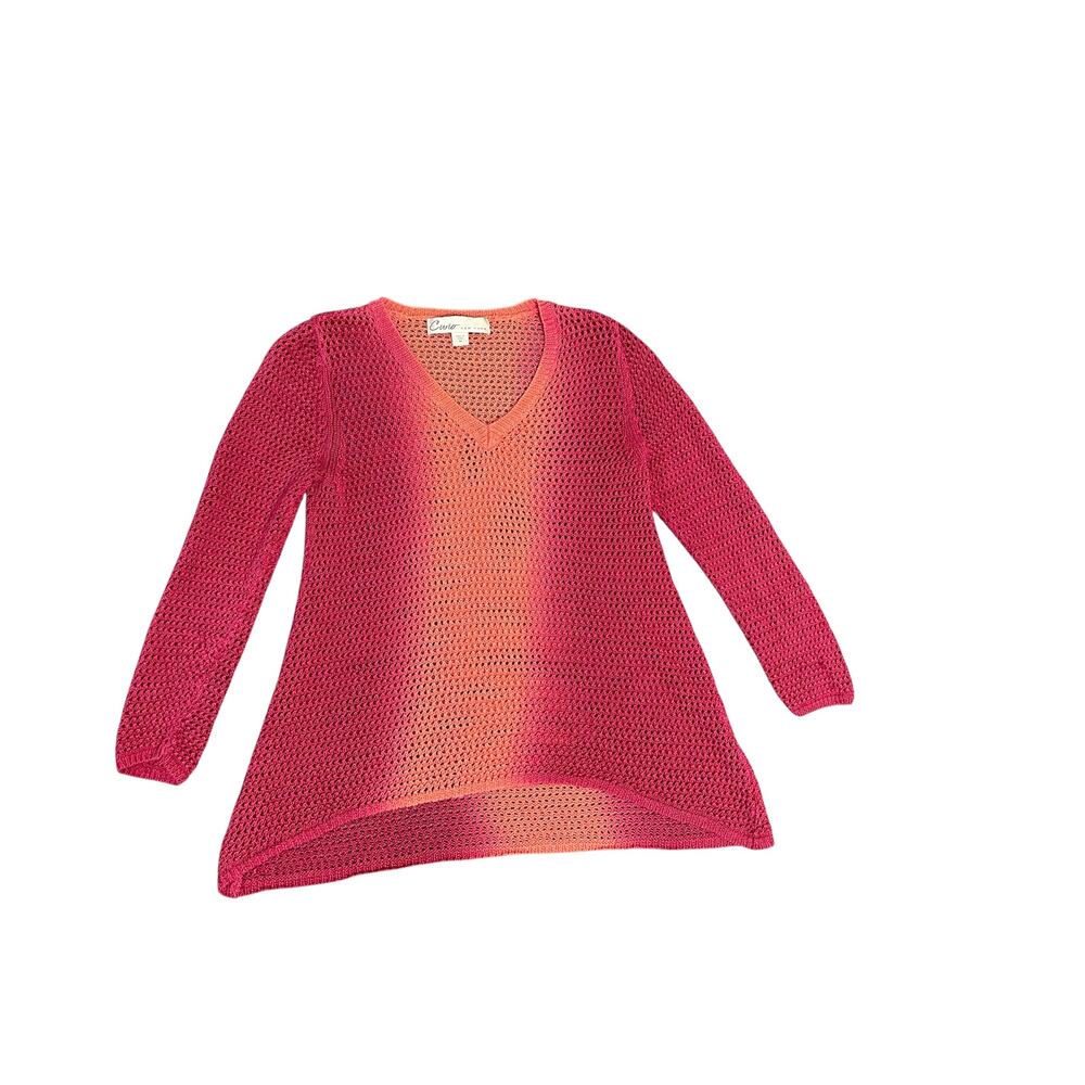 Open Knit Crochet Pink &‎ Orange Ombre Shirt Size Medium Boho Beach Coastl
